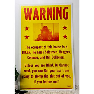 Vintage Poster Humor - Warning The Occupant of this House is a Biker - He Hates